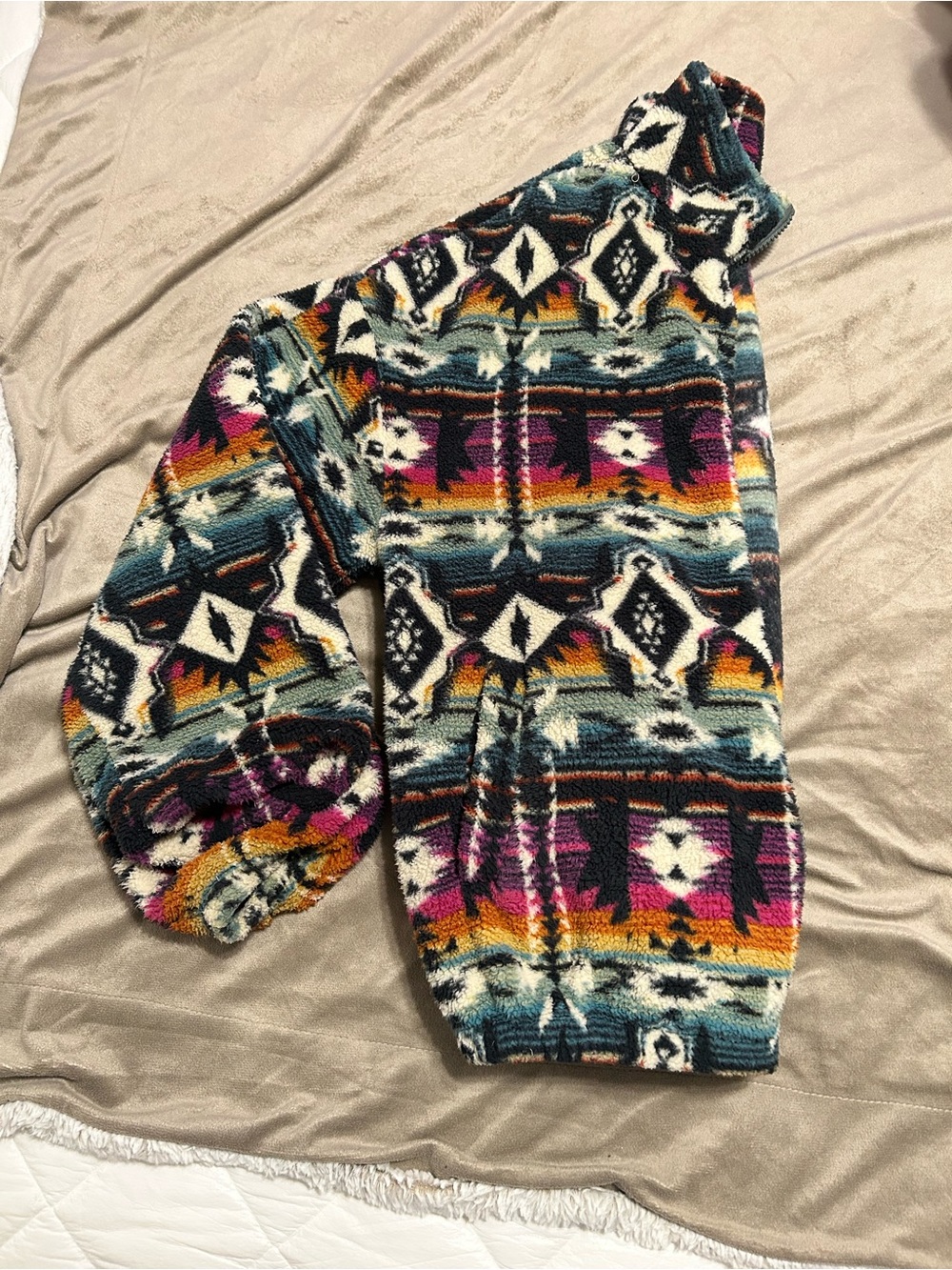 Colorful Aztec Print Zip-Up Fleece Jacket - Multicolor - Picture 7 of 7